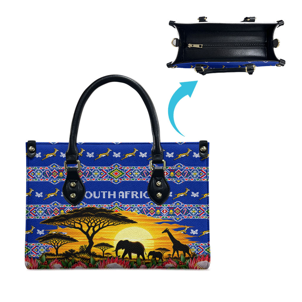 South Africa Christmas Leather Bag African Culture Protea Flower Safari Sunset