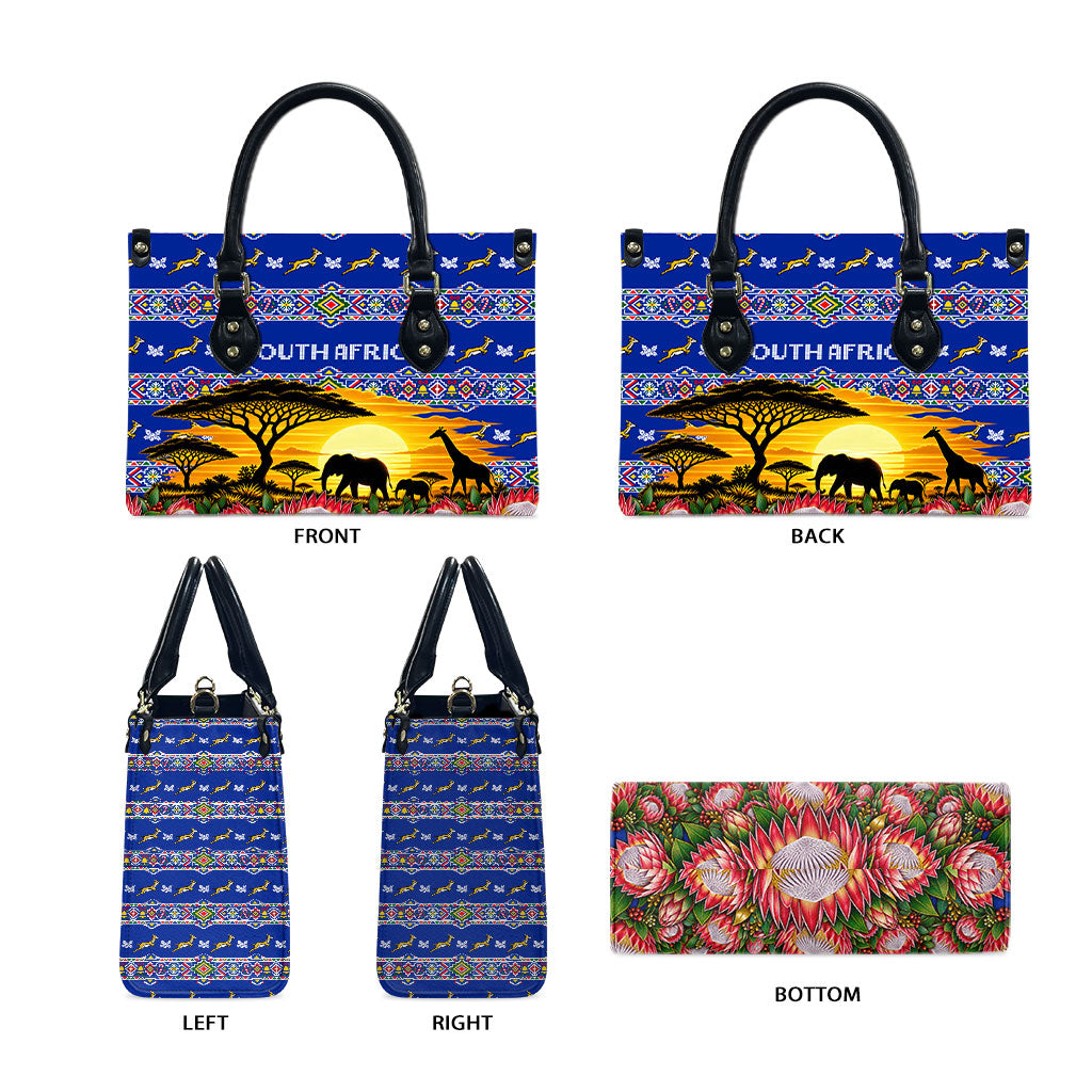 South Africa Christmas Leather Bag African Culture Protea Flower Safari Sunset