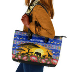 South Africa Christmas Leather Tote Bag African Culture Protea Flower Safari Sunset