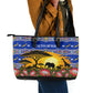 South Africa Christmas Leather Tote Bag African Culture Protea Flower Safari Sunset