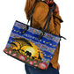 South Africa Christmas Leather Tote Bag African Culture Protea Flower Safari Sunset