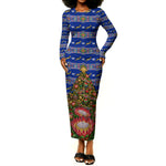 South Africa Christmas Long Sleeve Bodycon Dress African Culture Protea Flower Safari Sunset