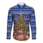 South Africa Christmas Long Sleeve Button Shirt African Culture Protea Flower Safari Sunset