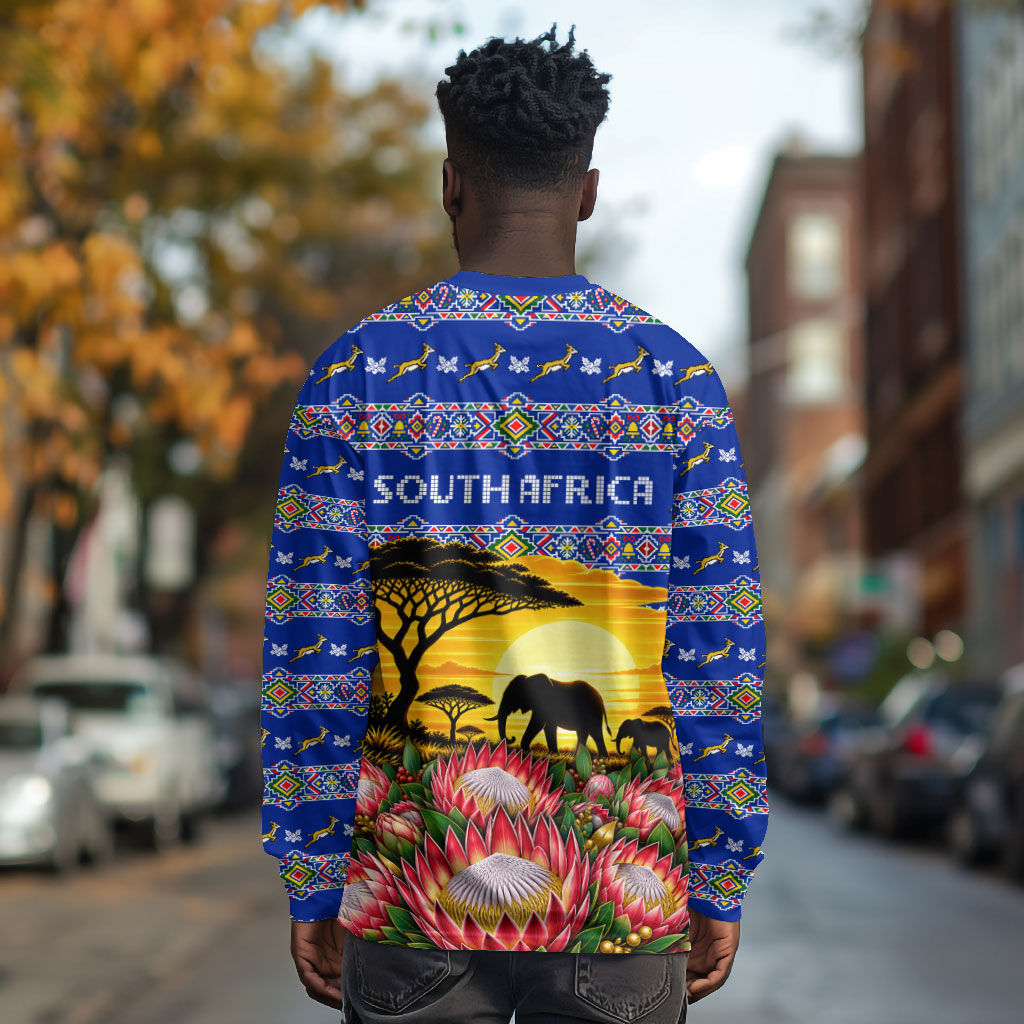 South Africa Christmas Long Sleeve Shirt African Culture Protea Flower Safari Sunset