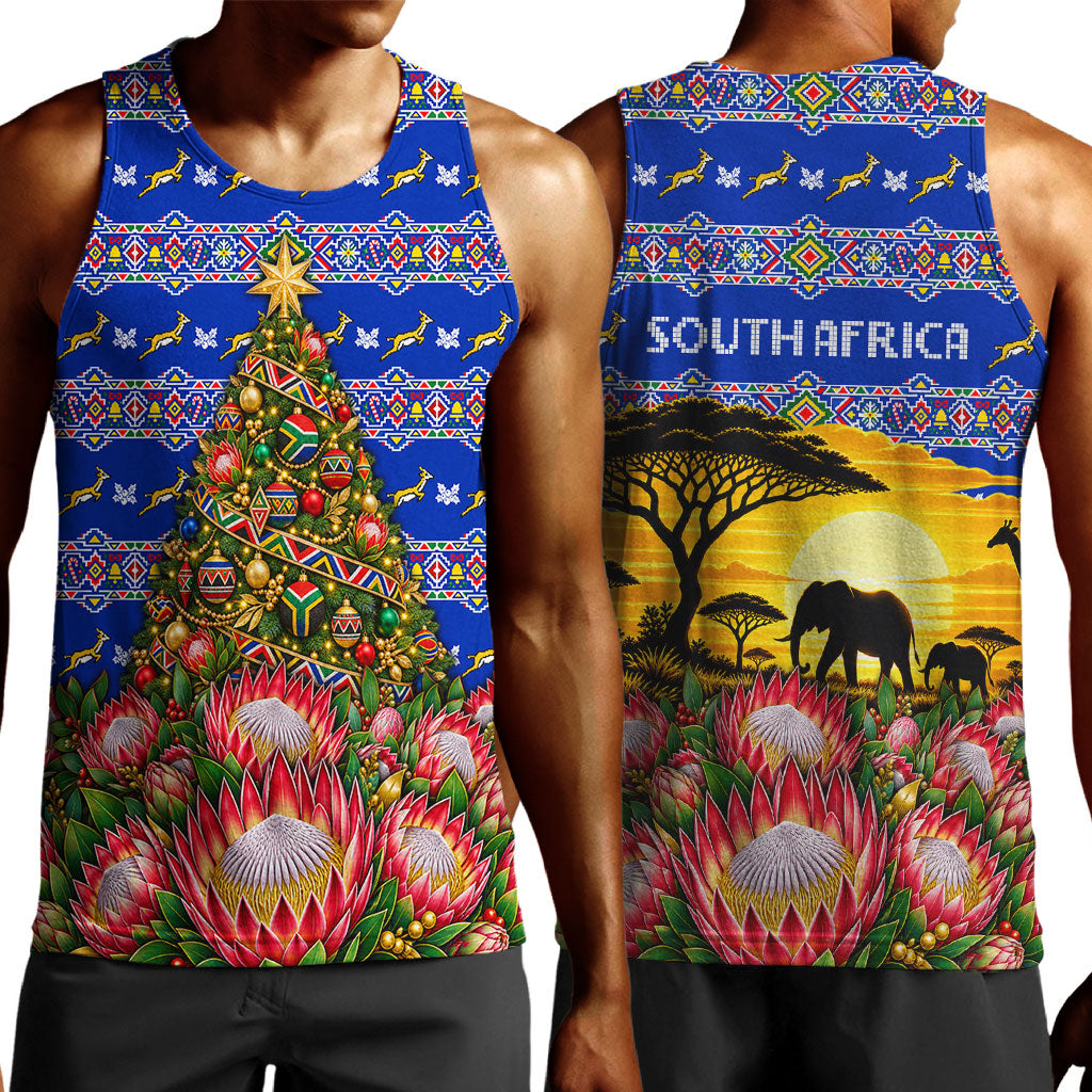 South Africa Christmas Men Tank Top African Culture Protea Flower Safari Sunset
