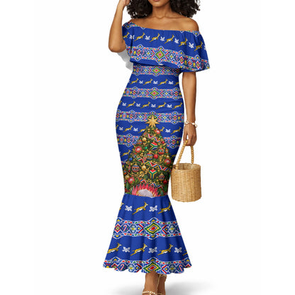 South Africa Christmas Mermaid Dress African Culture Protea Flower Safari Sunset