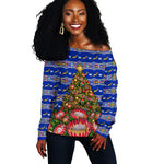 South Africa Christmas Off Shoulder Sweater African Culture Protea Flower Safari Sunset