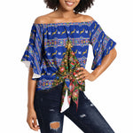 South Africa Christmas Off Shoulder Wrap Waist Top African Culture Protea Flower Safari Sunset