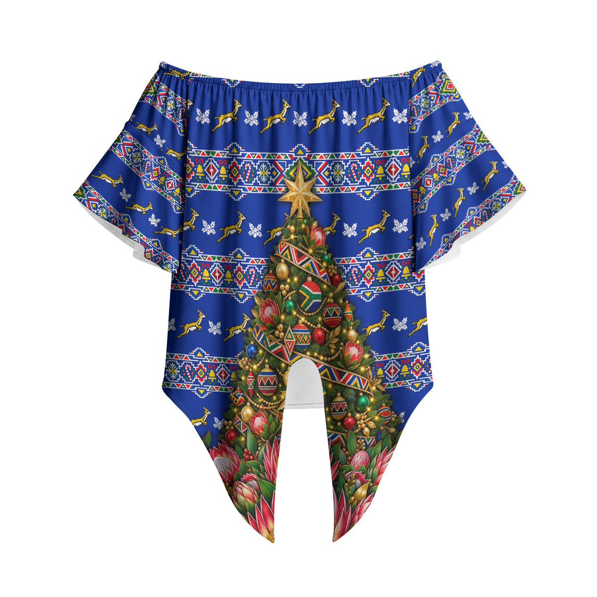 South Africa Christmas Off Shoulder Wrap Waist Top African Culture Protea Flower Safari Sunset