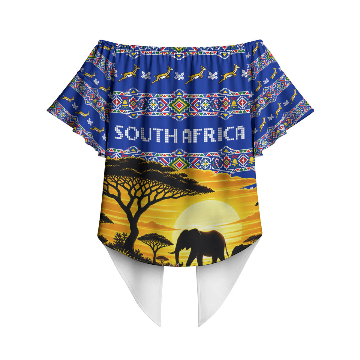 South Africa Christmas Off Shoulder Wrap Waist Top African Culture Protea Flower Safari Sunset