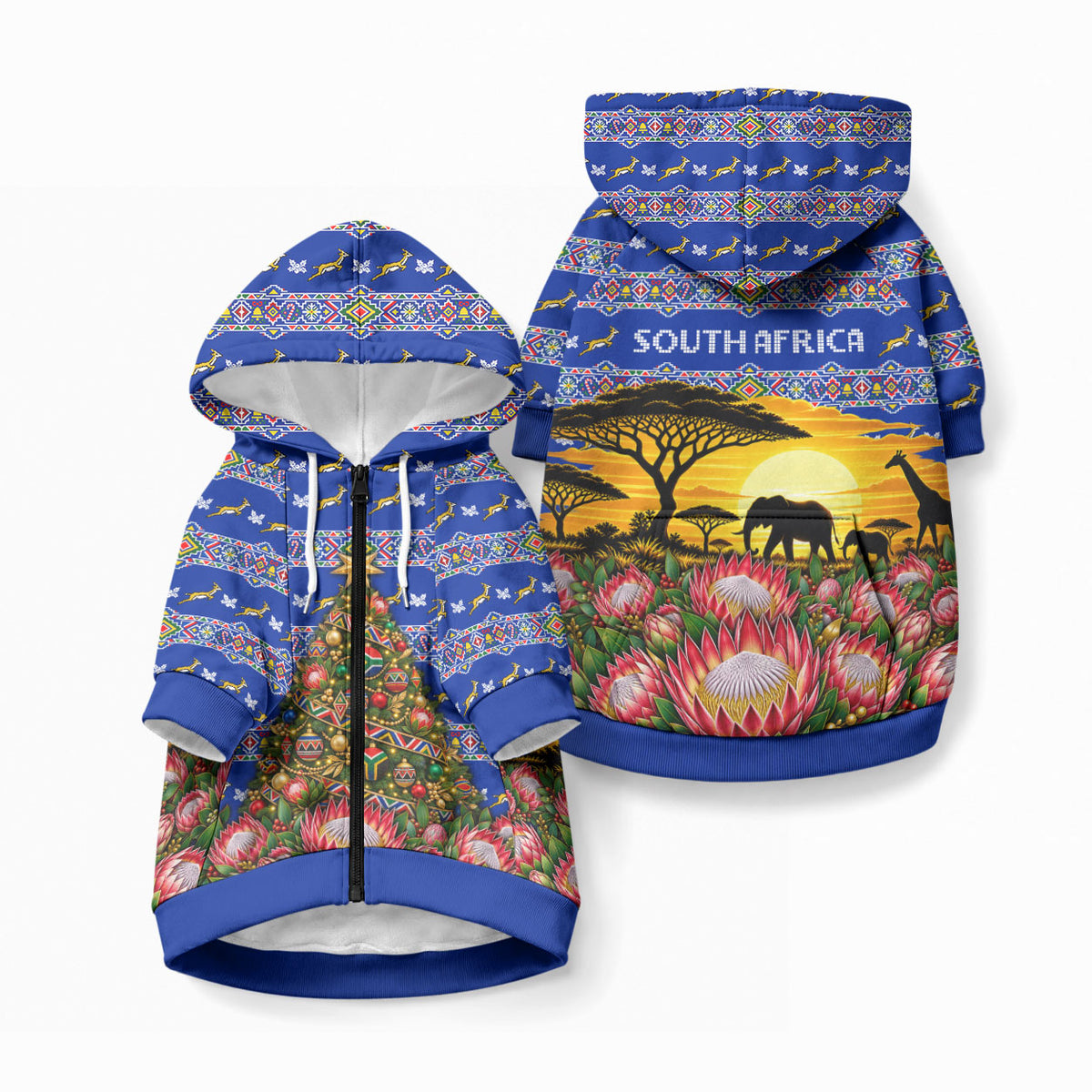 South Africa Christmas Pet Hoodie African Culture Protea Flower Safari Sunset