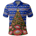 South Africa Christmas Polo Shirt African Culture Protea Flower Safari Sunset