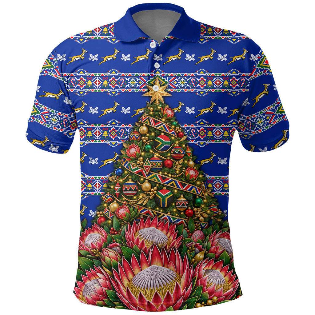 South Africa Christmas Polo Shirt African Culture Protea Flower Safari Sunset