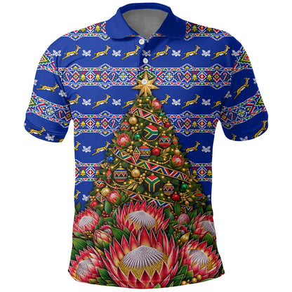 South Africa Christmas Polo Shirt African Culture Protea Flower Safari Sunset