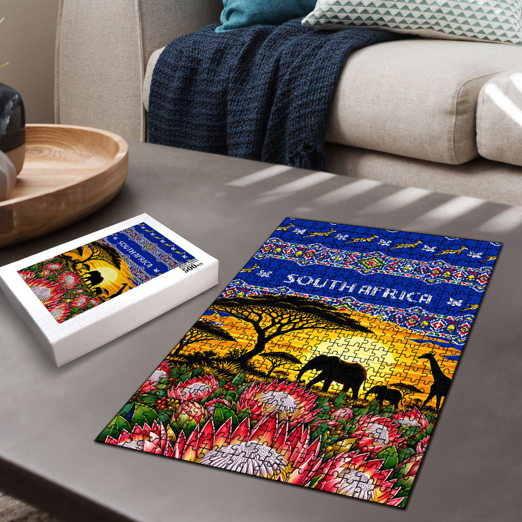 South Africa Christmas Puzzle African Culture Protea Flower Safari Sunset