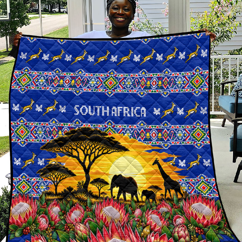 South Africa Christmas Quilt African Culture Protea Flower Safari Sunset