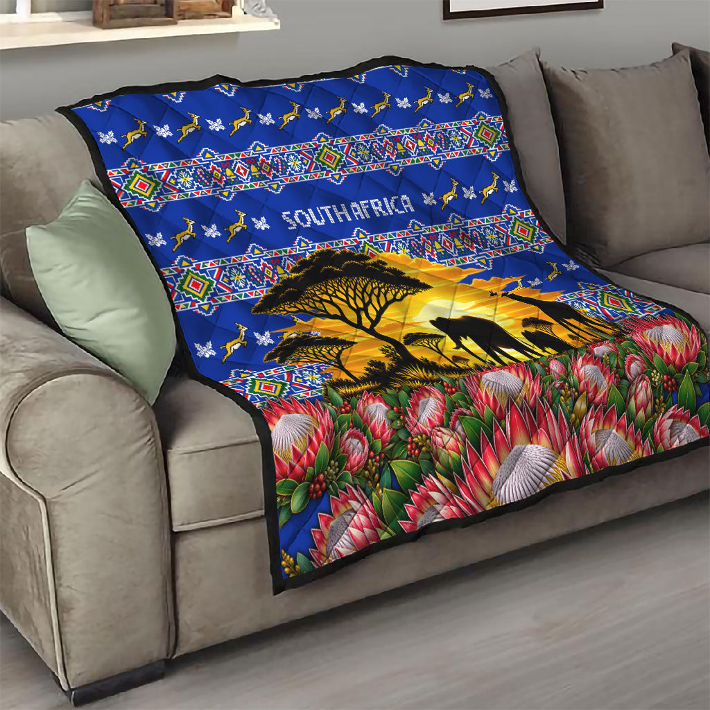 South Africa Christmas Quilt African Culture Protea Flower Safari Sunset
