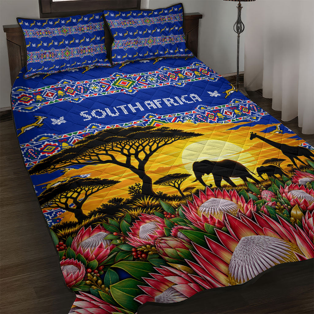 South Africa Christmas Quilt Bed Set African Culture Protea Flower Safari Sunset