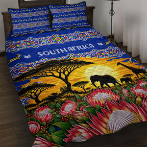 South Africa Christmas Quilt Bed Set African Culture Protea Flower Safari Sunset