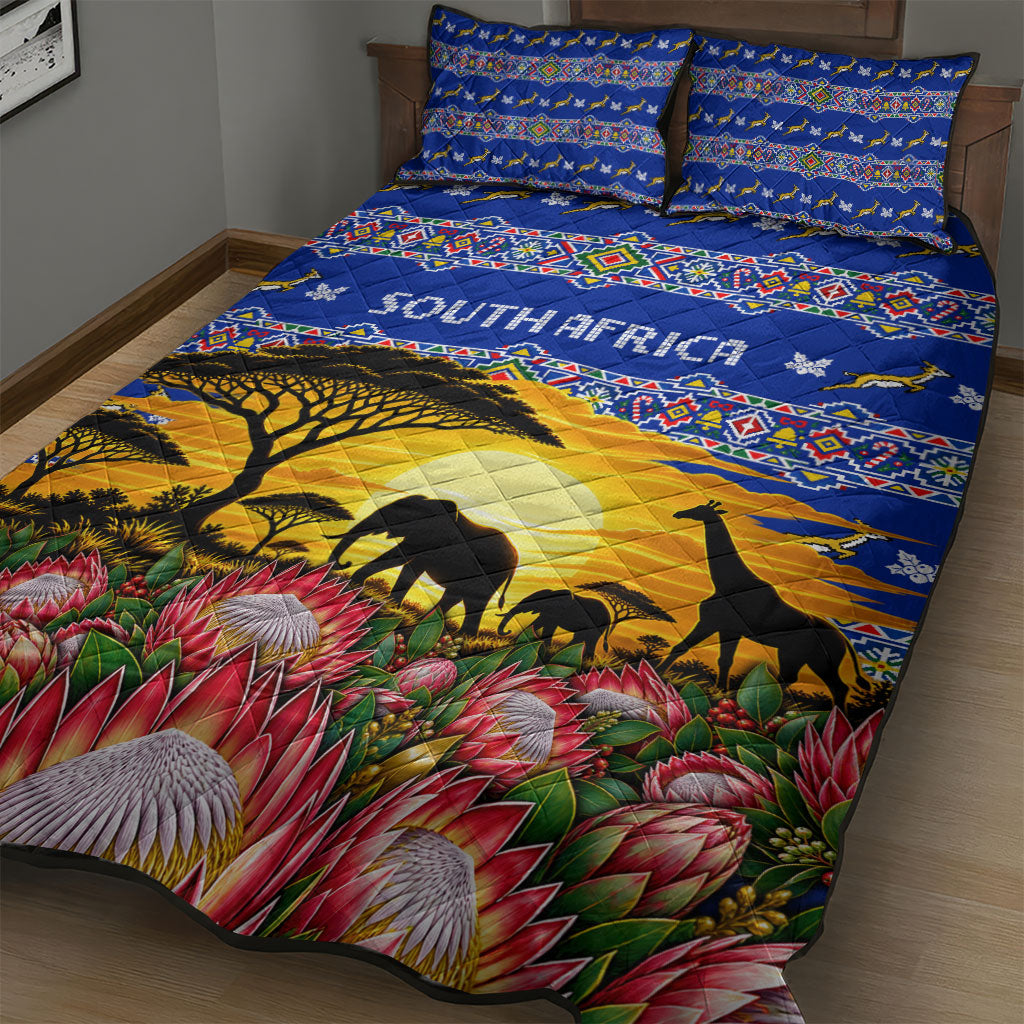 South Africa Christmas Quilt Bed Set African Culture Protea Flower Safari Sunset