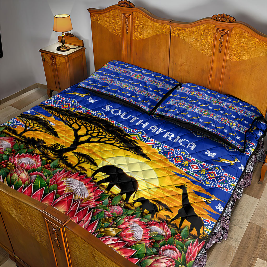 South Africa Christmas Quilt Bed Set African Culture Protea Flower Safari Sunset