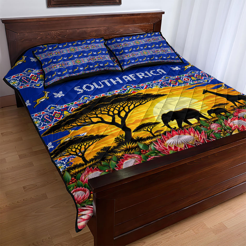 South Africa Christmas Quilt Bed Set African Culture Protea Flower Safari Sunset