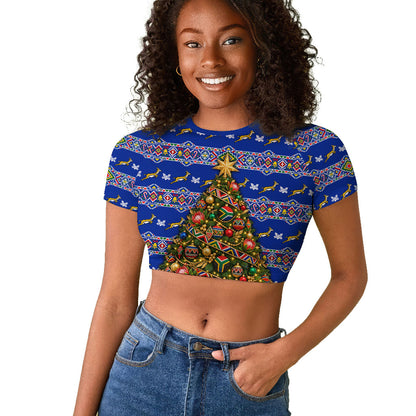 South Africa Christmas Raglan Cropped T shirt African Culture Protea Flower Safari Sunset