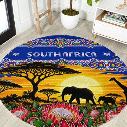 South Africa Christmas Round Carpet African Culture Protea Flower Safari Sunset
