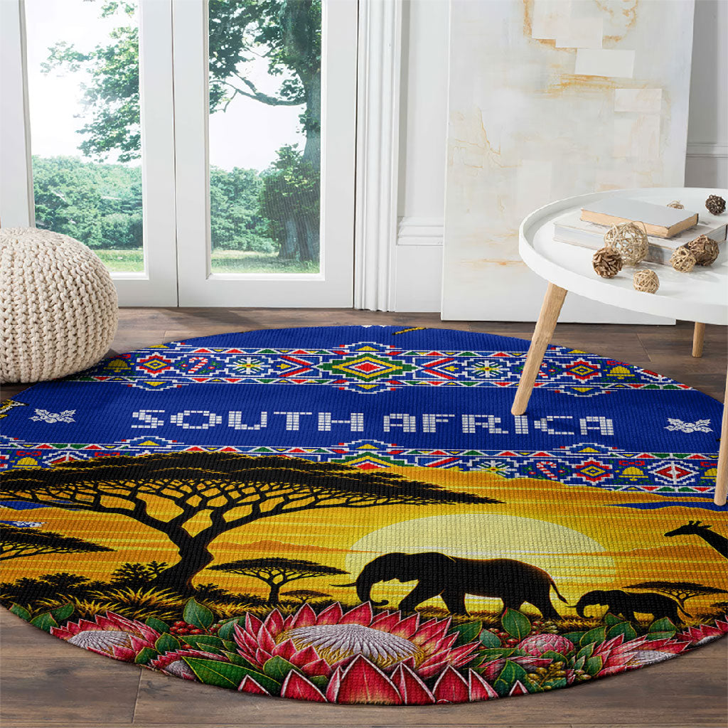 South Africa Christmas Round Carpet African Culture Protea Flower Safari Sunset