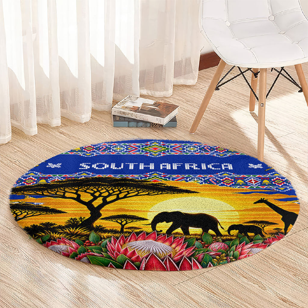 South Africa Christmas Round Carpet African Culture Protea Flower Safari Sunset