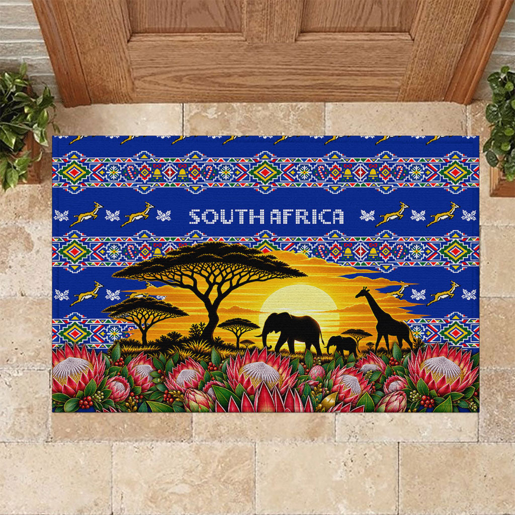 South Africa Christmas Rubber Doormat African Culture Protea Flower Safari Sunset