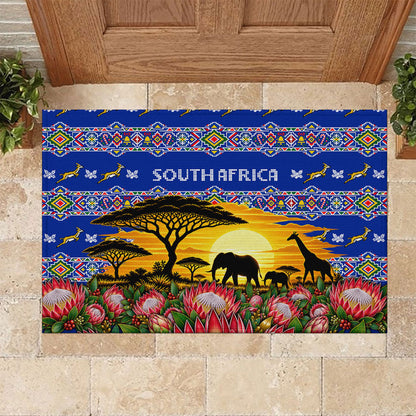South Africa Christmas Rubber Doormat African Culture Protea Flower Safari Sunset