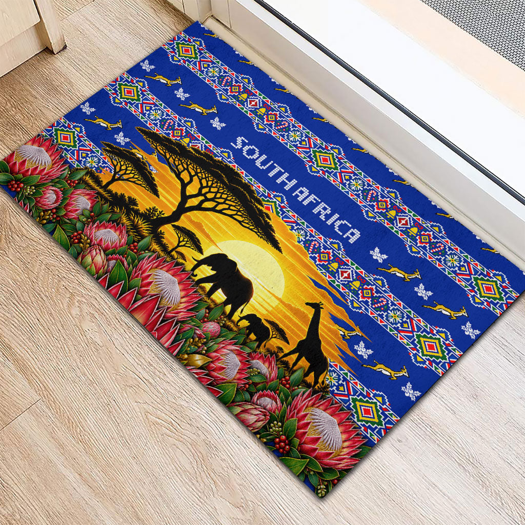 South Africa Christmas Rubber Doormat African Culture Protea Flower Safari Sunset