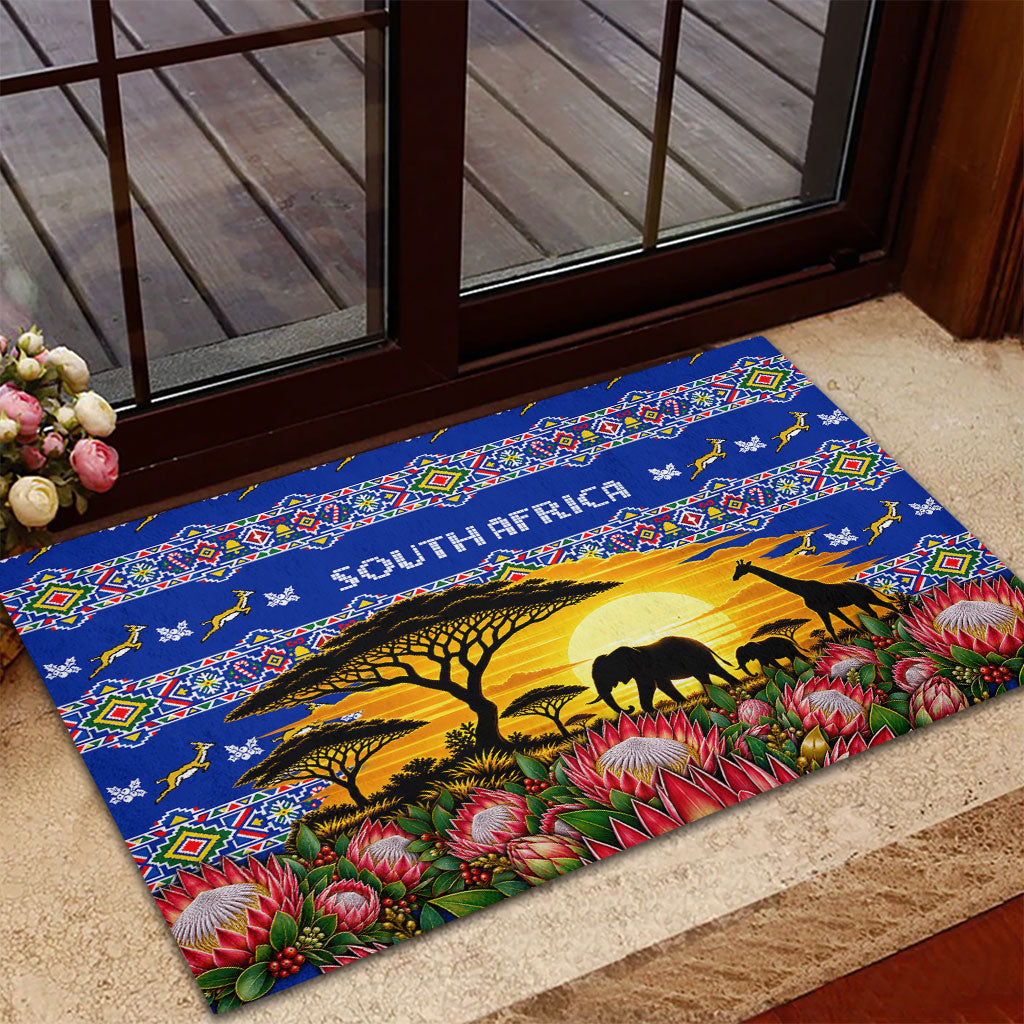 South Africa Christmas Rubber Doormat African Culture Protea Flower Safari Sunset
