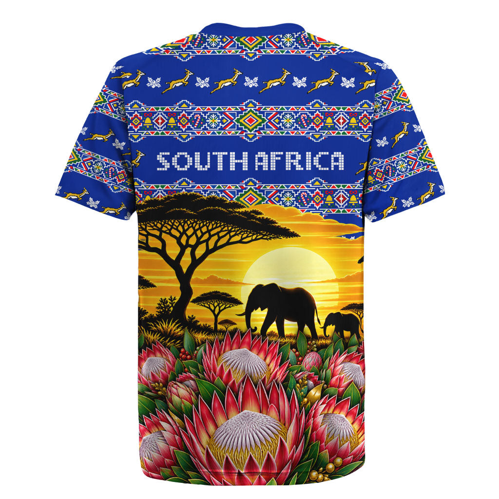 South Africa Christmas Rugby Jersey African Culture Protea Flower Safari Sunset