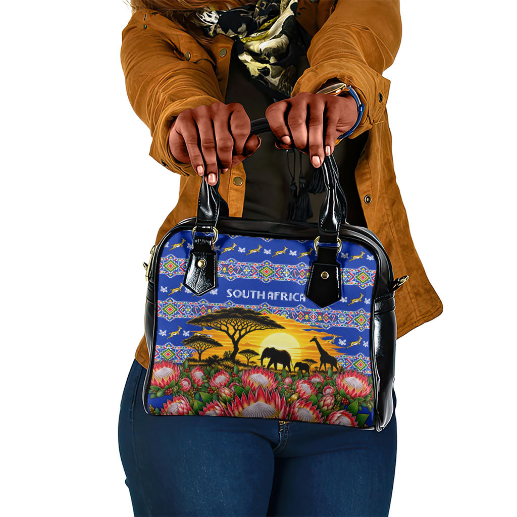 South Africa Christmas Shoulder Handbag African Culture Protea Flower Safari Sunset