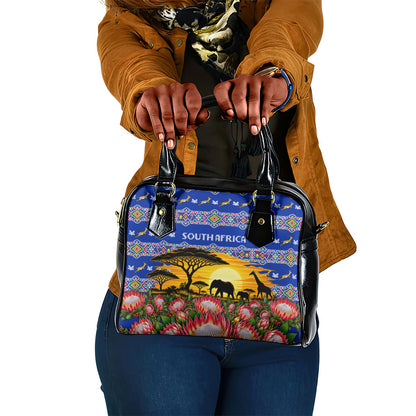 South Africa Christmas Shoulder Handbag African Culture Protea Flower Safari Sunset