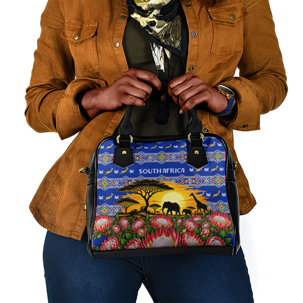 South Africa Christmas Shoulder Handbag African Culture Protea Flower Safari Sunset