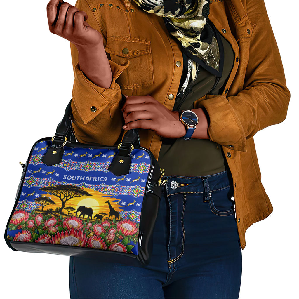 South Africa Christmas Shoulder Handbag African Culture Protea Flower Safari Sunset