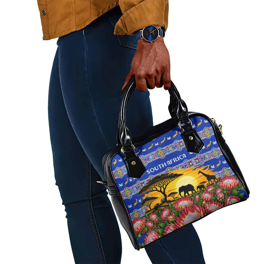 South Africa Christmas Shoulder Handbag African Culture Protea Flower Safari Sunset