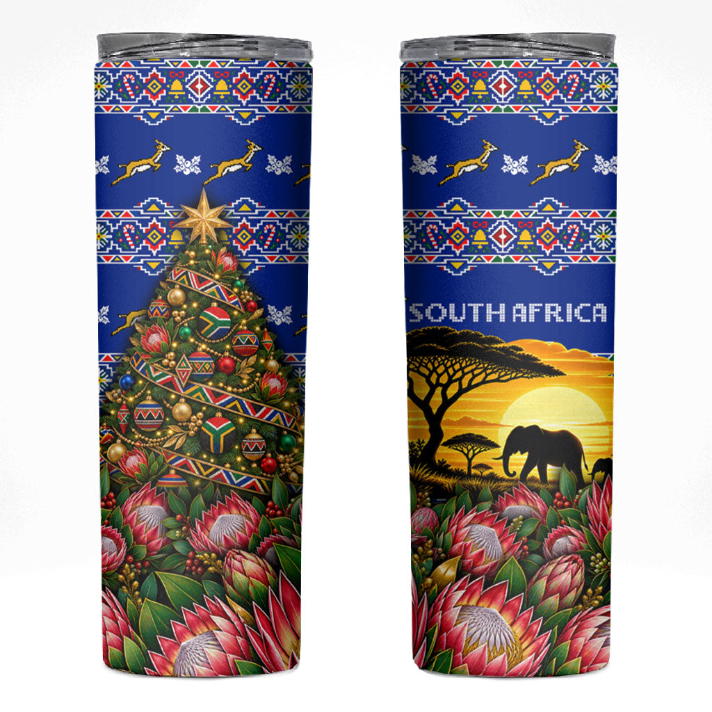 South Africa Christmas Skinny Tumbler African Culture Protea Flower Safari Sunset