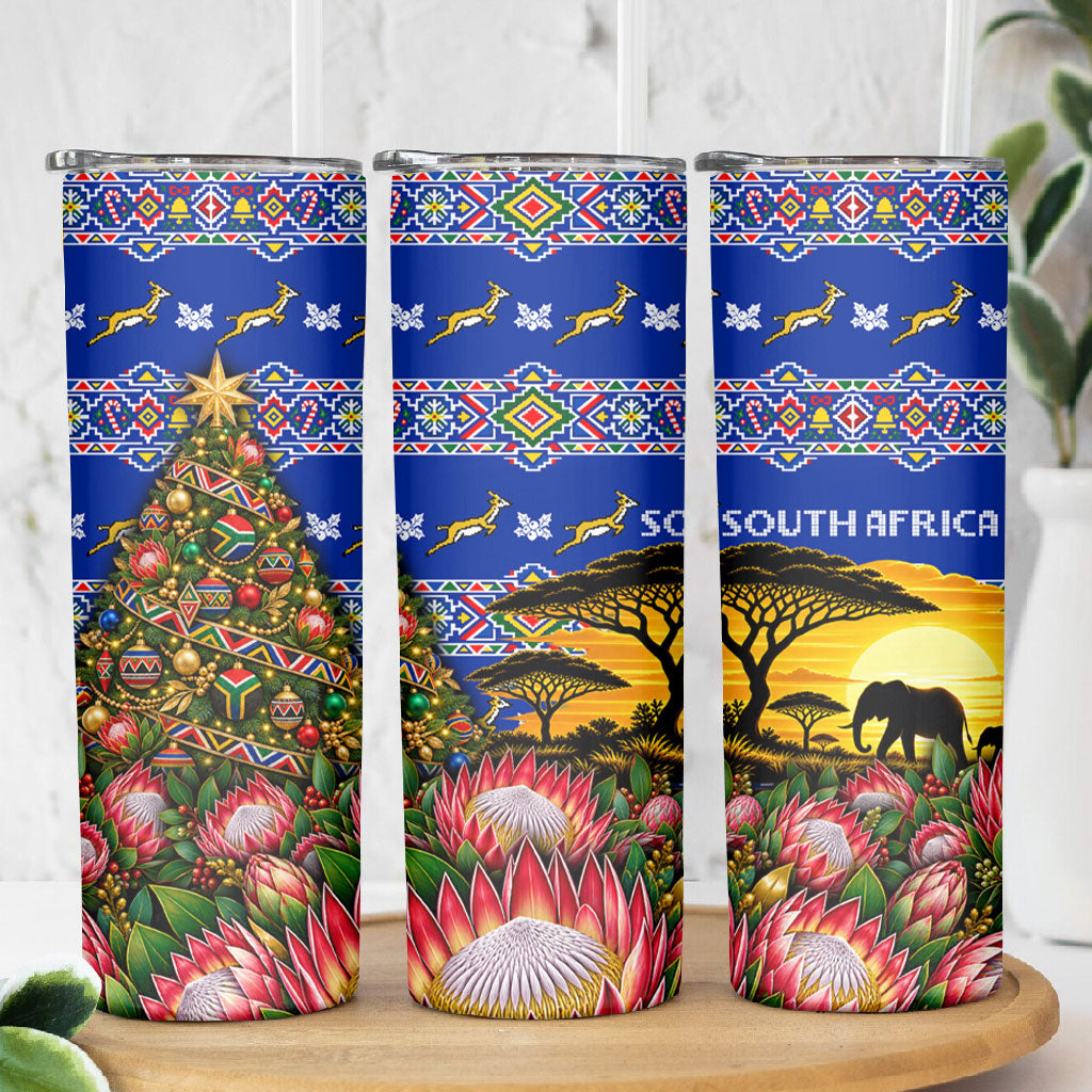 South Africa Christmas Skinny Tumbler African Culture Protea Flower Safari Sunset