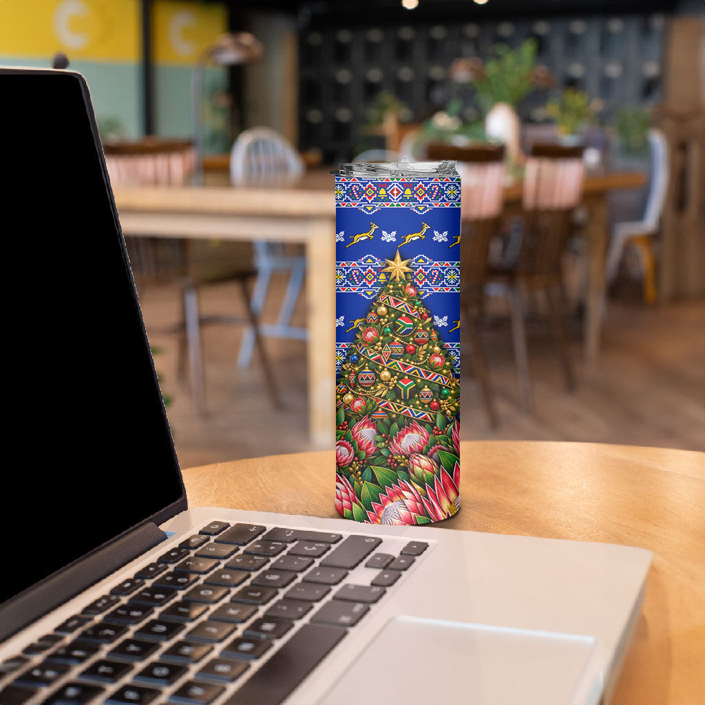 South Africa Christmas Skinny Tumbler African Culture Protea Flower Safari Sunset