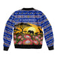 South Africa Christmas Sleeve Zip Bomber Jacket African Culture Protea Flower Safari Sunset