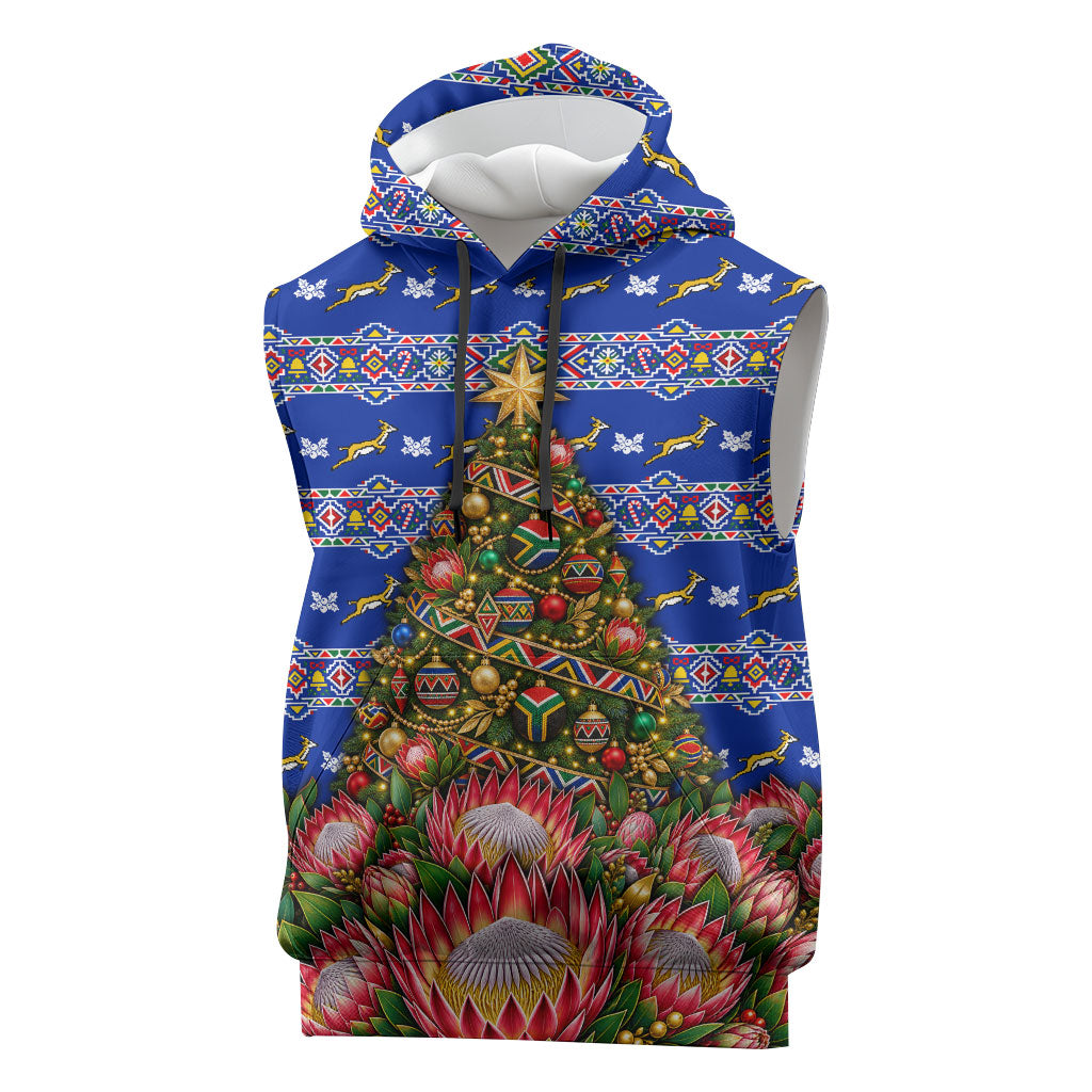 South Africa Christmas Sleeveless Hoodie African Culture Protea Flower Safari Sunset