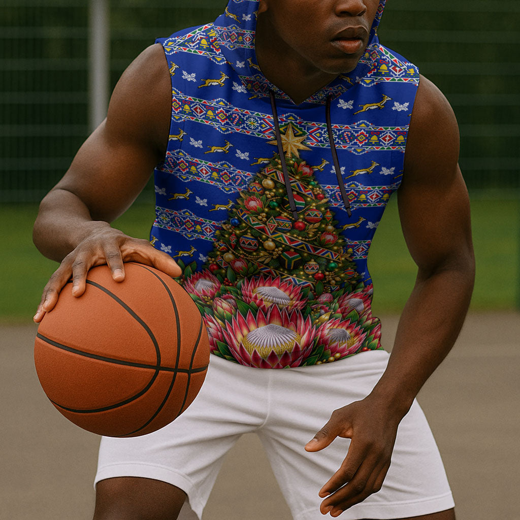 South Africa Christmas Sleeveless Hoodie African Culture Protea Flower Safari Sunset