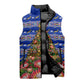 South Africa Christmas Sleeveless Puffer Jacket African Culture Protea Flower Safari Sunset