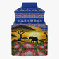 South Africa Christmas Sleeveless Puffer Jacket African Culture Protea Flower Safari Sunset