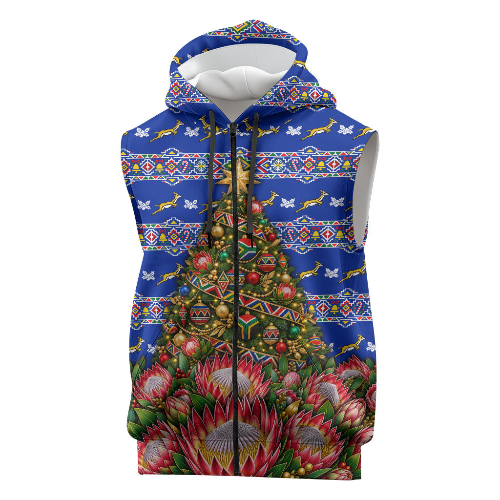 South Africa Christmas Sleeveless Zip Hoodie African Culture Protea Flower Safari Sunset