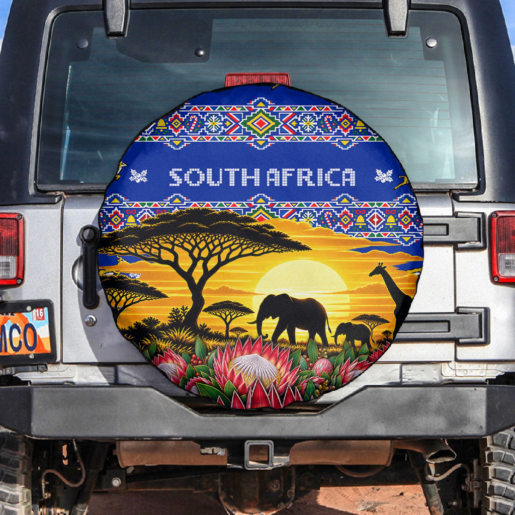 South Africa Christmas Spare Tire Cover African Culture Protea Flower Safari Sunset